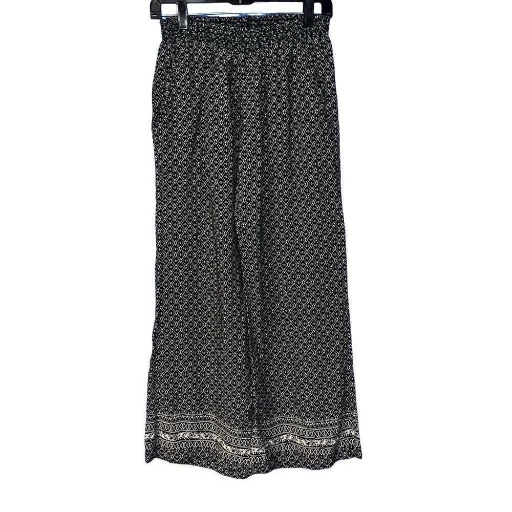 Roan + Ryan Black White Geometric Diamond Print Wide Leg Smocked Pants Small